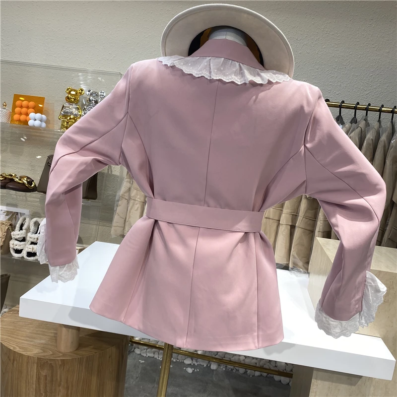 

Brand Original Design 2021 New Lace double-breasted blazer designed to narrow the waist French retro small coat