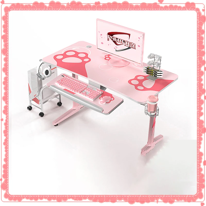 Компьютерный стол для киберспорта розовый с изображением кошки девочек |