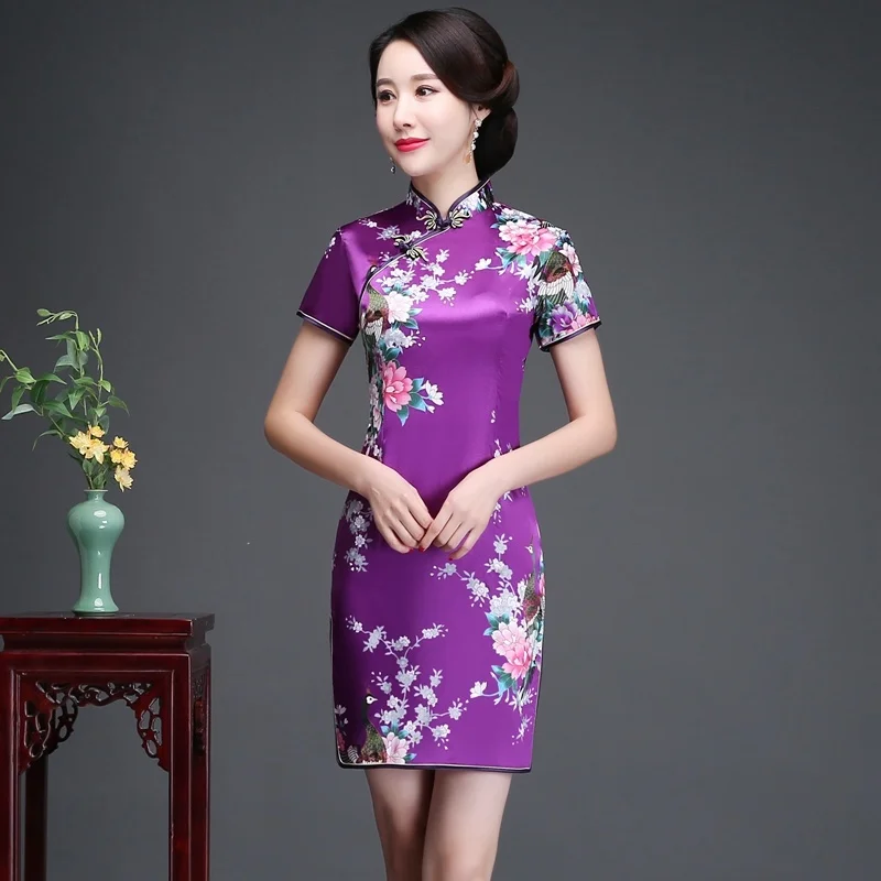 Cheongsam Лето 2020 новый стиль женское джинсовое модное короткое шелковое платье