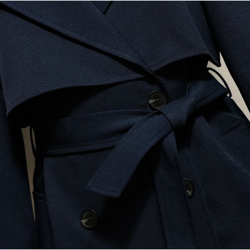 Новая весенняя длинная верхняя одежда пальто темно синего цвета с длинным