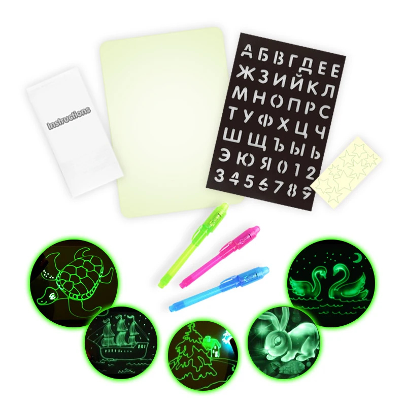 

Draw With Light In Dark A5 Luminous LED Children Toys Tablet Magic Drawing Board Set Fluorescent Pen Educational Noctilucent Kid