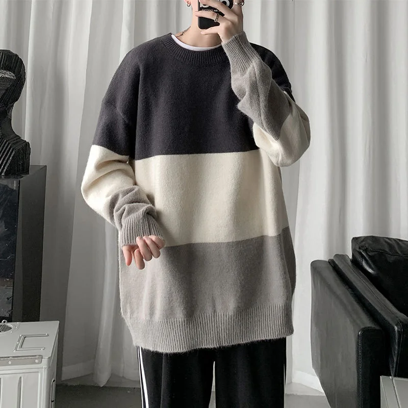 

Men's Winter Sweater Loose Classic Stripe Pullover Sweater Korean Style Fashion Warm Oversize Tops Men's Clothing