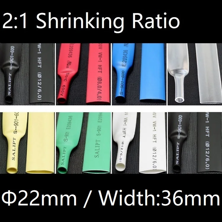 

Dia 22mm (Width 36mm) Heat Shrink Tube 2:1 Polyolefin Thermal Cable Sleeve Insulated Wire Protector Wrap DIY Connector Repair