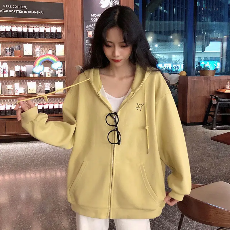 

Coat women's tide autumn and winter plus velvet thickening Korean loose autumn wild college wind cotton