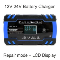 foxsur car motorcycle battery charger 12v 8a 24v 4a smart fast charging for agm gel wet efb lead acid battery charger