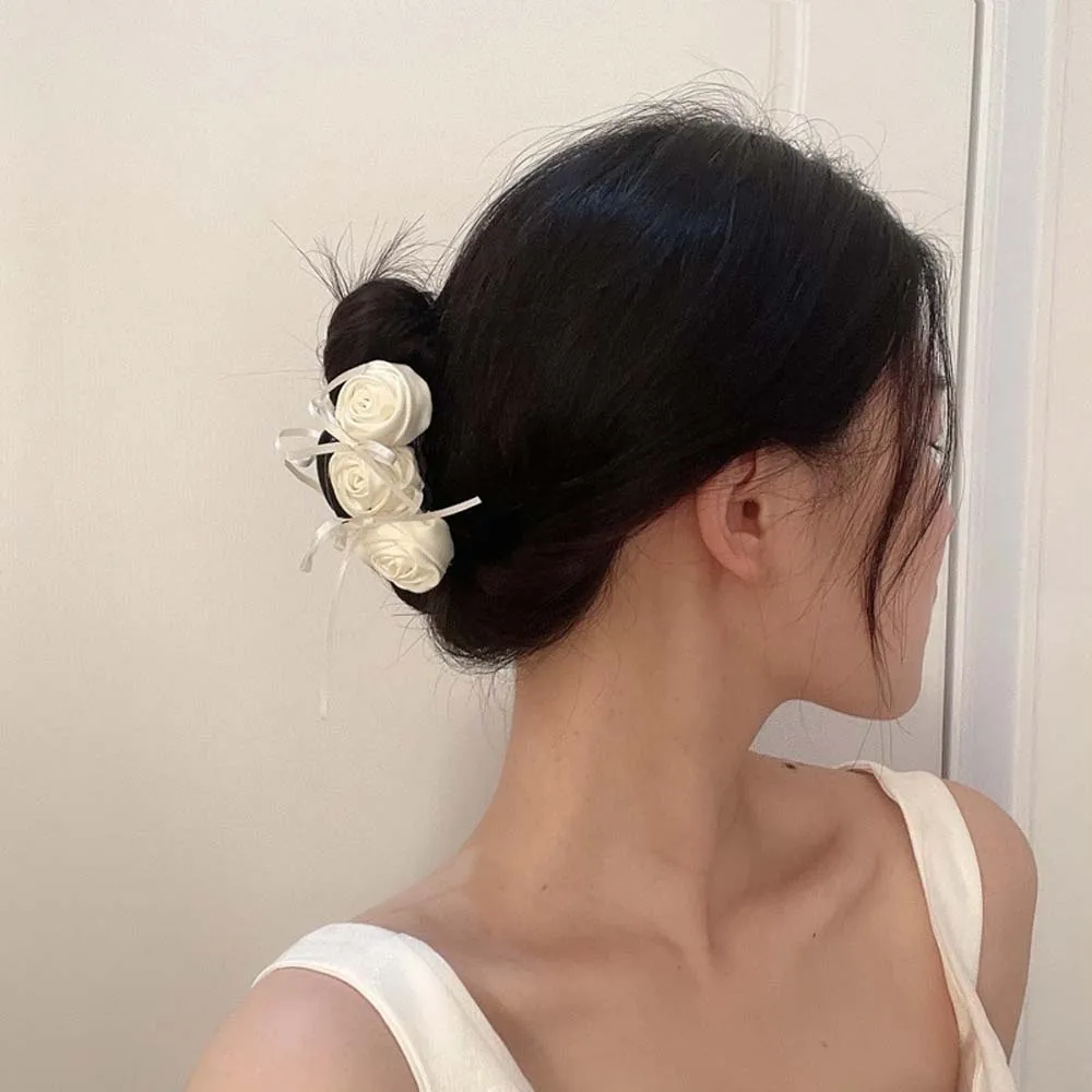 

Заколка для волос в стиле ретро с трехмерным цветком розы бантом элегантная темпераментная заколка для конского хвоста для женщин