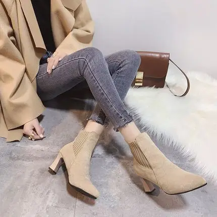 

2021 autumn new pointed toe nude boots frosted wild plus size Martin women's boots