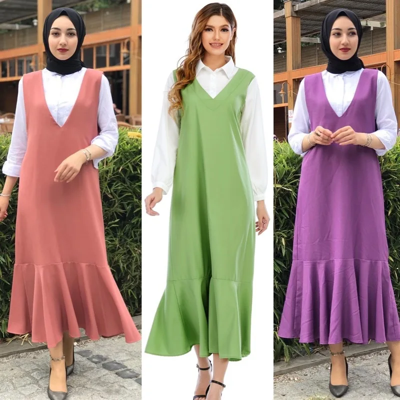 

New Southeast Asian Style Fake Two-piece Loose Plus Size Long Skirt Arab Middle East Muslim Women's Dress Abaya Turkey Burka
