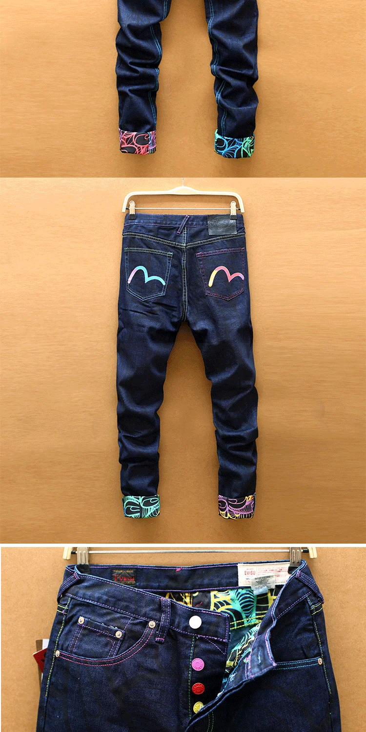 Evisu Новое поступление повседневные мужские дышащие джинсы высокого качества теплые мужские Брендовые прямые мужские брюки с вышивкой