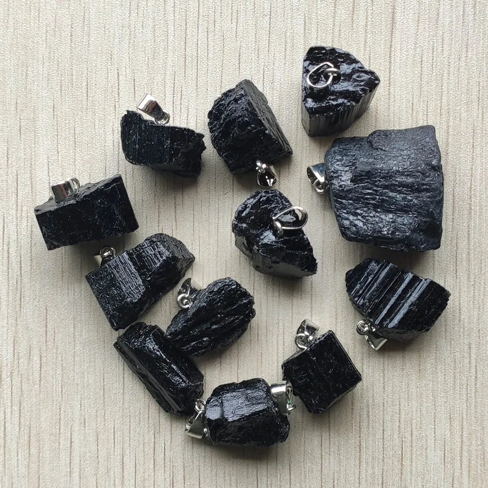 

Fashion Natural black tourmaline stone irregular shape pendants for necklace jewelry making 12pcs/lot wholesale free shipping