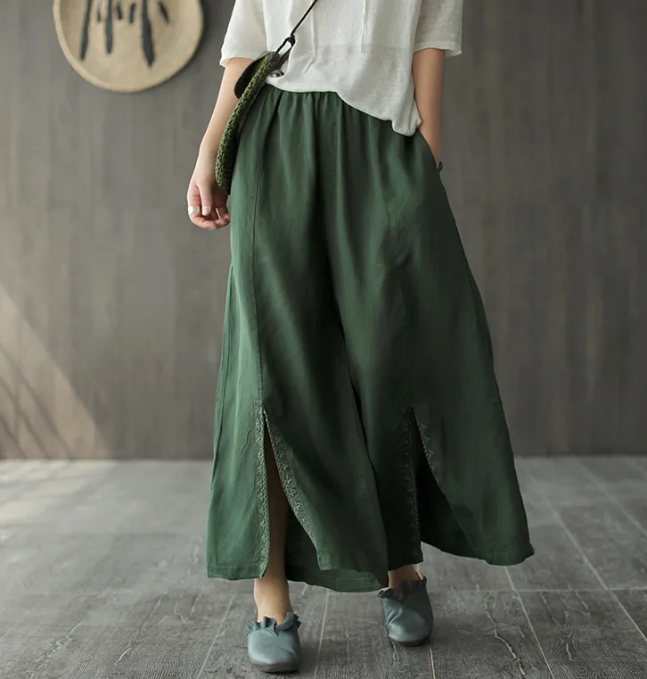 Женские широкие брюки в стиле ретро повседневные из тенсела с эластичным поясом