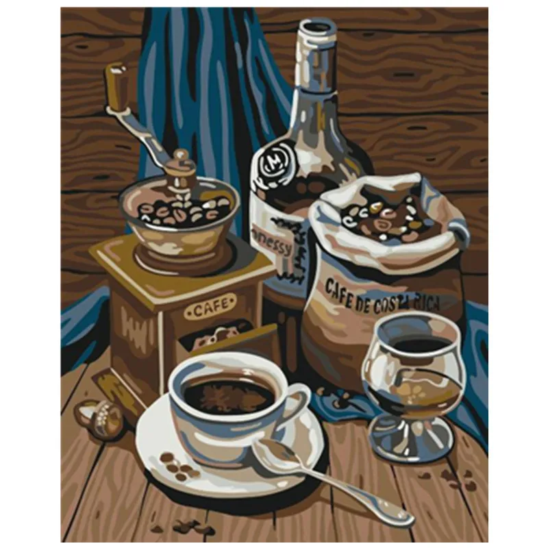 

Fine Coffee Maker Still life DIY Painting By Numbers Flower On Canvas Pictures By Numbers Home Decoration DIY Minimalism Style