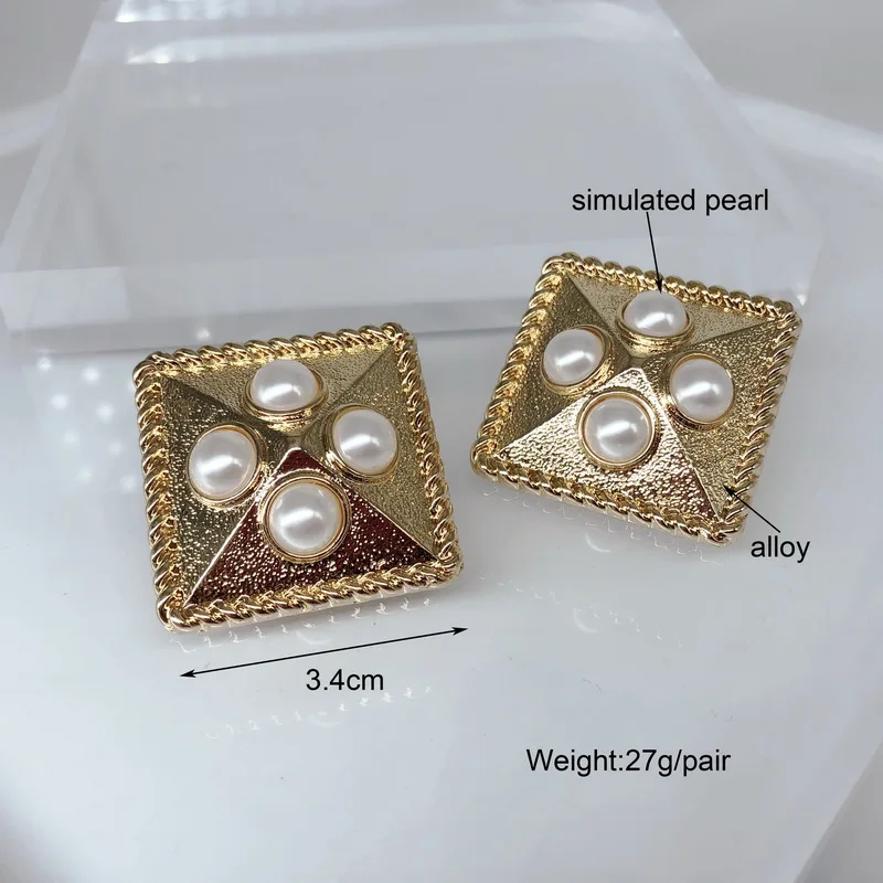 F.J4Z New Big Earring for Women Fashion Retro Pyramid Alloy Simulated Pearl Geo Earrings Chunky Party Gifts Dropship | Украшения и