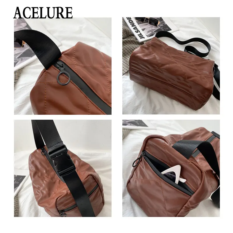 

ACELURE Solid Color Soft PU Leather Shoulder Crossbody Bags Women Plaid Fashion Bucket Bags Shopping Bags Ladies Messenger Bag