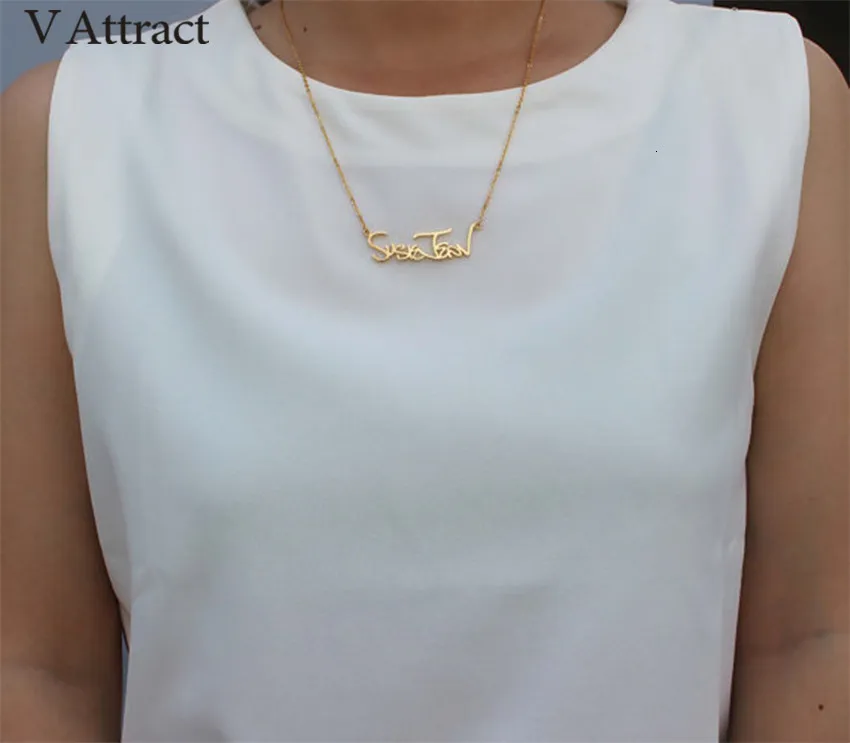 V Attract Keepsake ювелирные изделия курсивный Стиль имя ожерелье персонализированные таблички чокер BFF Bijoux пользовательские рукописные подписи