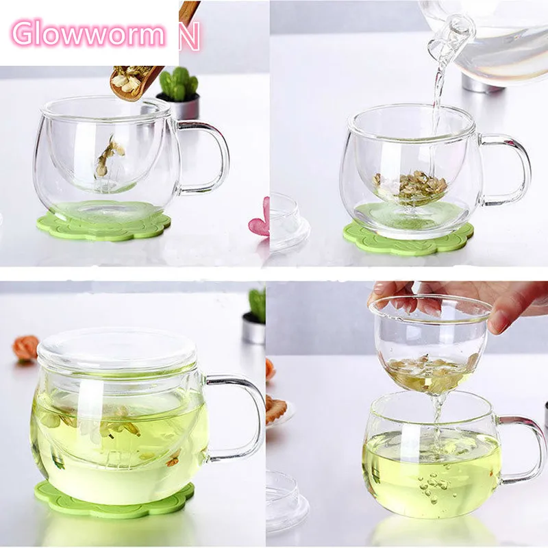

1 комплект, кофейная кружка Glowworm, чашка для чая, прозрачная стеклянная кружка для молока, кружки для кофе и чая с заварочным фильтром, крышка, ...