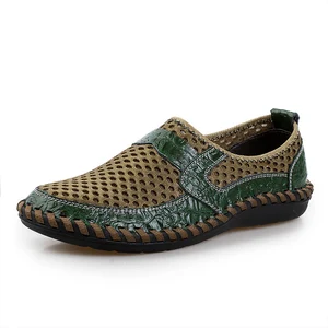 Мужские сетчатые туфли на плоской подошве, коричневые дышащие лоферы, Повседневная Брендовая обувь, большие размеры до 45, ZHK063, лето 2021