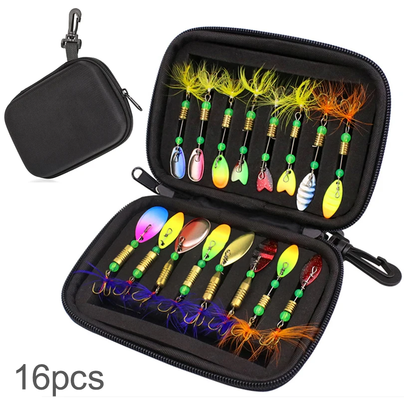 

16pcs/set Fishing Spoons Lures Metal Feather Fishing Baits Set for Trout Bass Casting Spinner Fishing Bait with Storage Bag Case