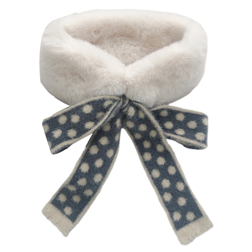 

Winter Women Leopard Dot Bowknot Warm Faux Rabbit Fur Collar Neck Scarf Wrap designer clothes women luxury winter scarves