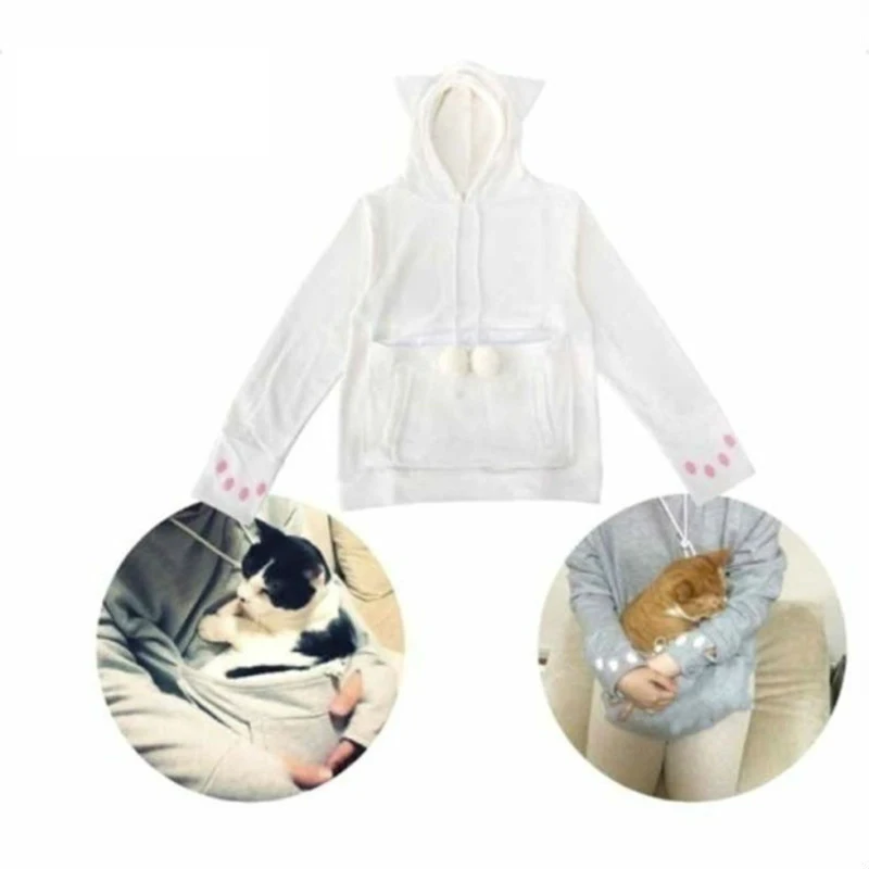 

2020 New Autumn Winter Women Cute Cat Paw Pet Pocket Hairball Casual Long Sleeve Hooded Pullovers Tops Plus Size Sweatershirt