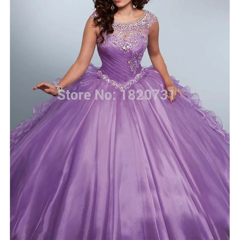 Новый светильник фиолетовое бальное платье Quinceanera платья совок плиссе вышивка