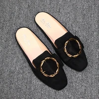 autumn ladies casual flat slippers women square toe mules shoes outside slides women summer sandals big size 31 44
