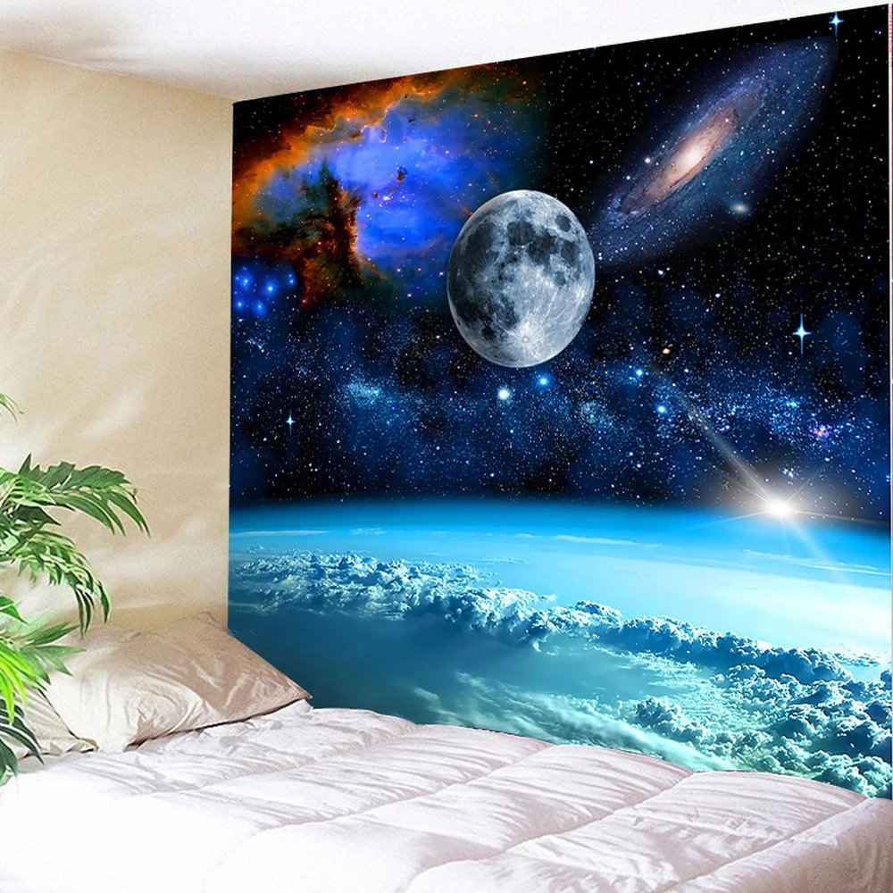 

Psychedelic Planet Moon Sun Tapestry Space Earth Milky Way Hippie Large Bohemian Tapestries Wall Cloth Carpet Room Home Decor