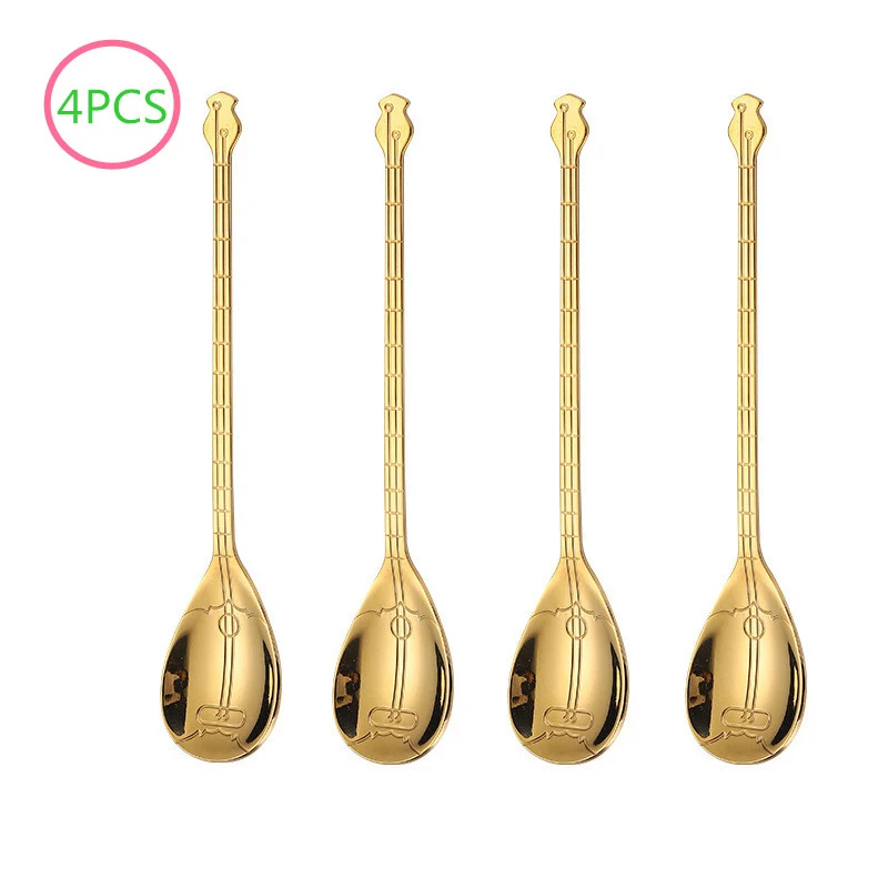 long gold spoon Креативный Гитарный комплект кофейных ложек из нержавеющей стали, десертная ложка для мороженого, чайные ложки, кофейные аксессуары, столовые приборы, инструменты для питья - Цвет: long gold spoon