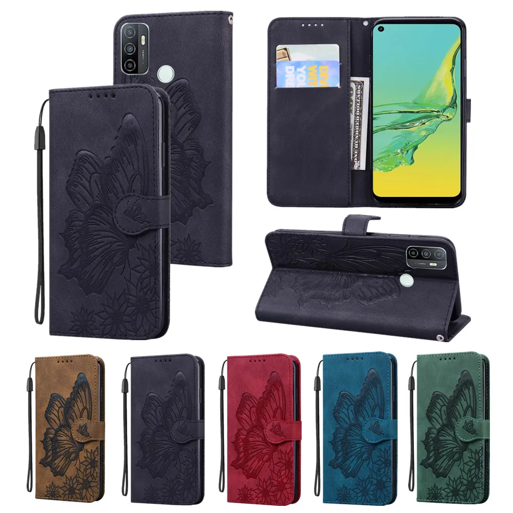 

Reno 4z 5G Case for OPPO A73 A53 A31 A33 A32 A52 A72 A5 A9 2020 Find X2 Neo Wallet Coque Vintage Embossed Card Holder Full Cover