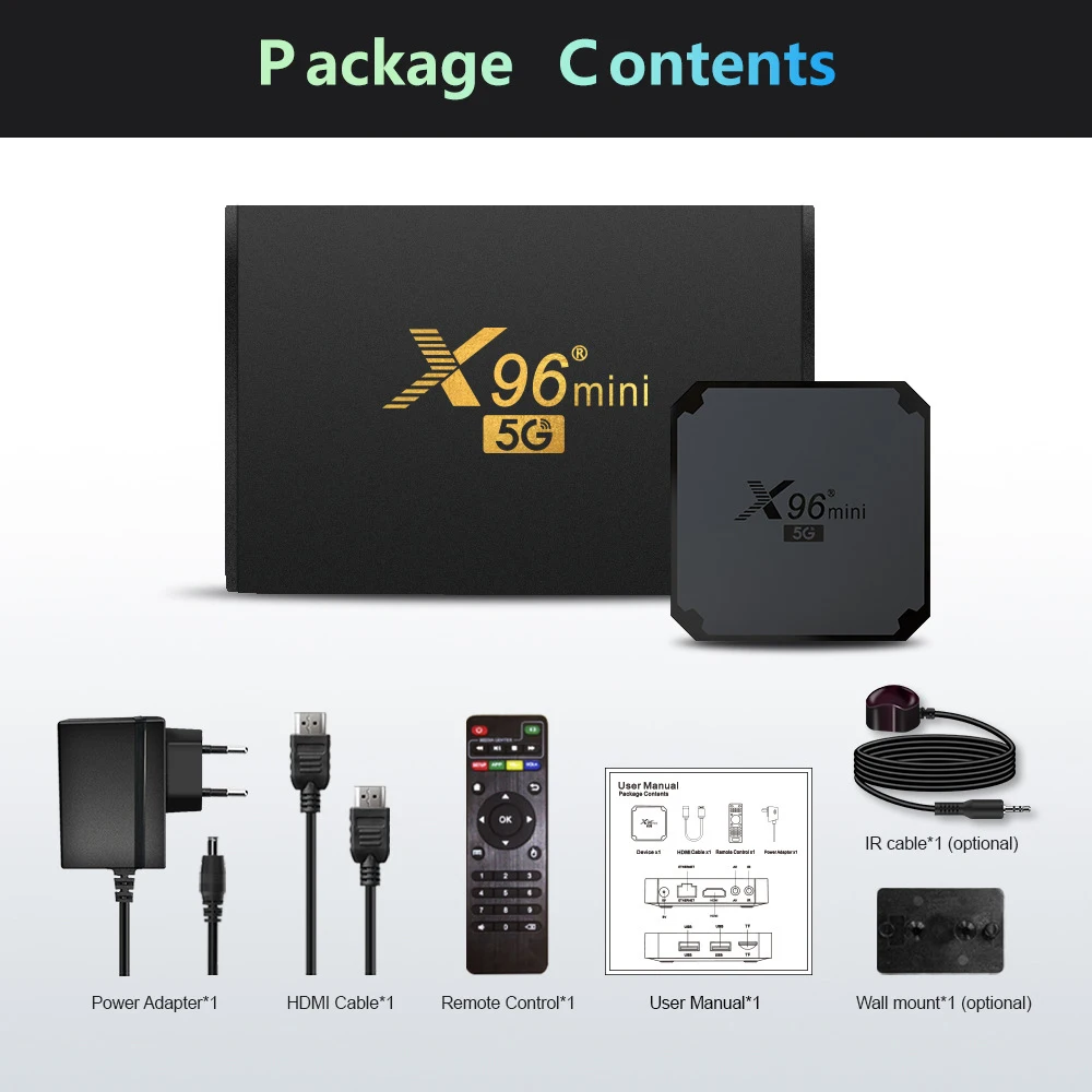 

X96 mini 5G Smart Android 9.0 TV Box Amlogic S905W/S905W4 Set Top Box 2.4GHz 5Ghz WiFi 2GB 1080p 4K Media Player Youtube x96mini