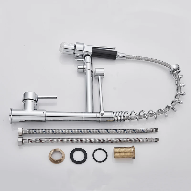 Хромированный Светодиодный смеситель для кухни выдвижной кран с одним