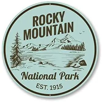 

Rocky Mountain National Park 12" Round Tin Sign Nostalgic Metal Sign Fun Retro Decor