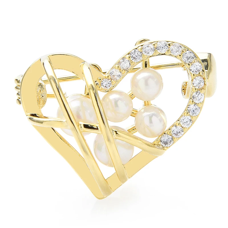 

Wuli&baby Pearl Heart Brooches For Women Men 2-color Love Collar Pins Party Office Fashion Jewelry Gifts