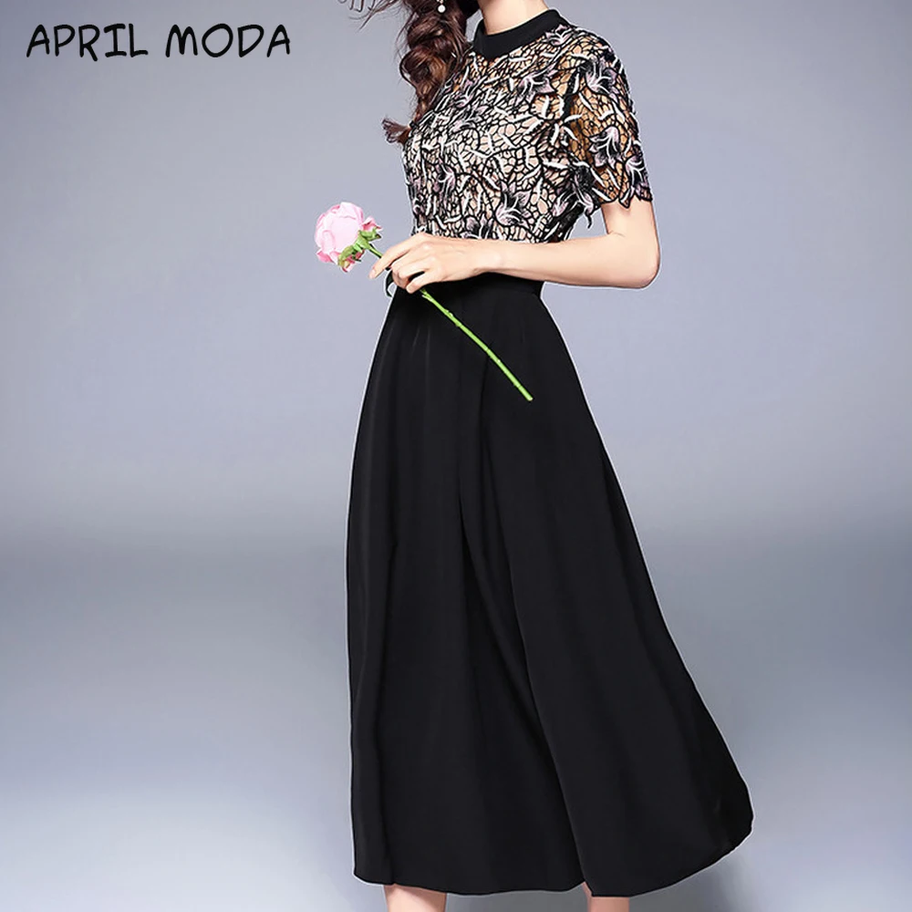 Женское винтажное платье из чистого хлопка элегантное с кружевной вышивкой