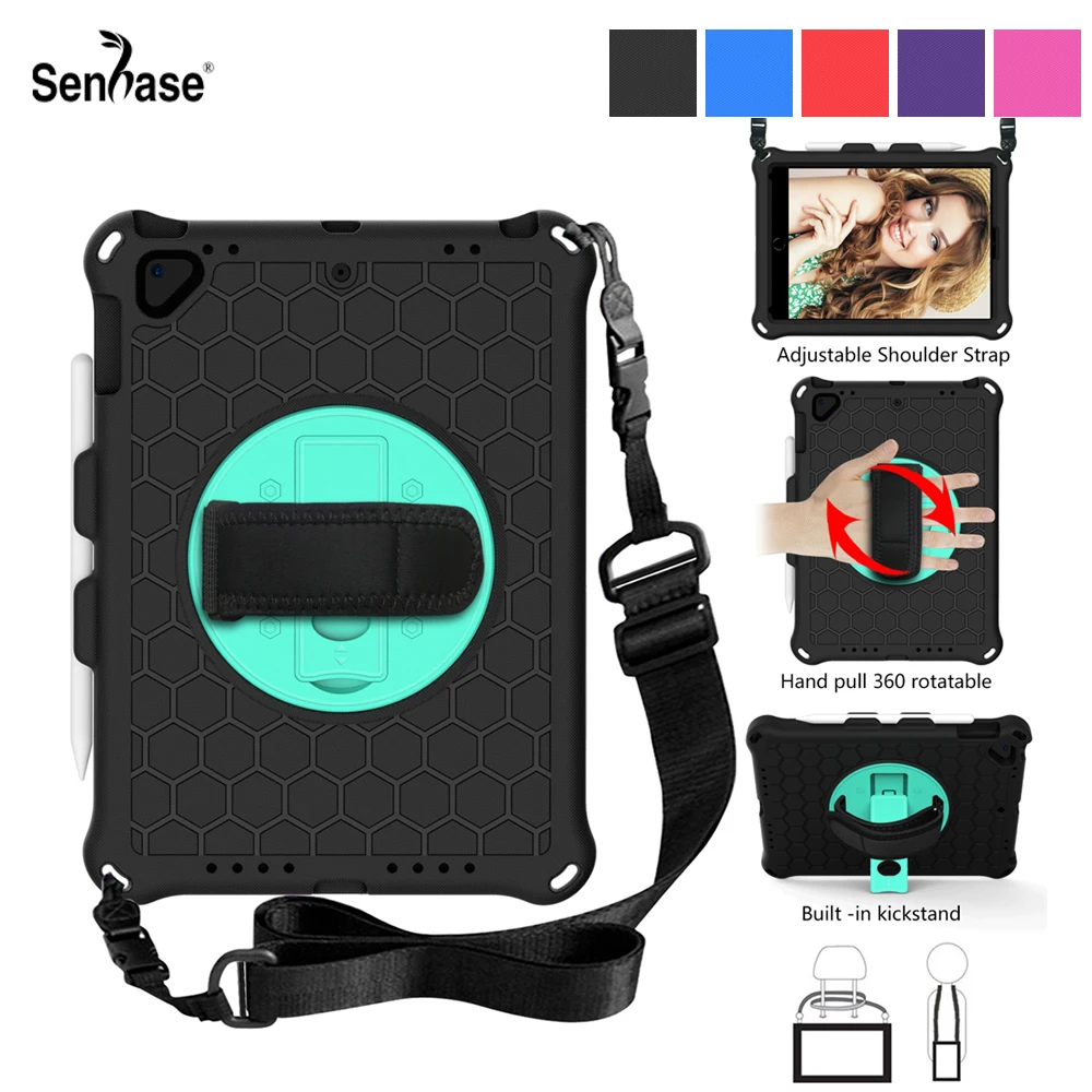 

For Apple iPad 9.7 2018 2017 Air 2 Pro 9.7 2016 Case EVA Kids Safe Shockproof Rotable Hand Shoulder Strap Stand Tablet Cover
