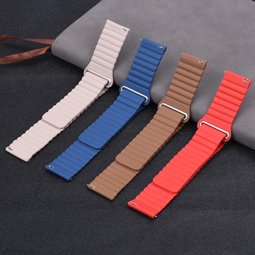 

20mm 22mm Magnetic Buckle Leather Strap Suitable For Huawei/Samsung Galaxy With Quick Release Spring Bars Watch Band Replacement