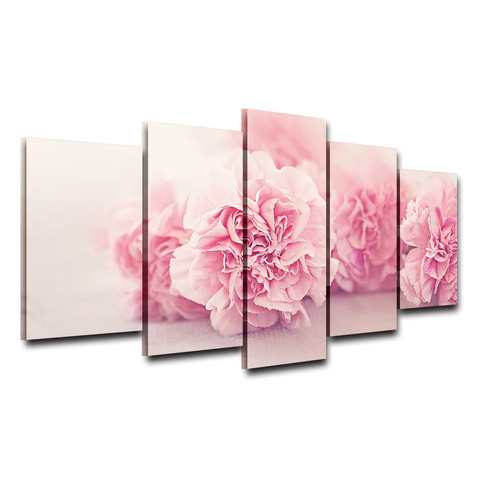 

Modular Pictures HD Printed Canvas On Oil Paintings Frame For Living Room Wall Art 5 Panel Pink Carnations Flower Poster