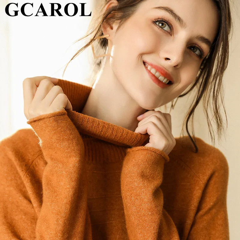 GCAROL Autumn Winter Women Turtleneck 30% Wool Sweater Split Bottom Casual Oversize Cashmere Short Jumper OL Elegant Pullover | Женская