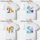 Футболка для мальчиков и девочек с принтом в виде животных на день рождения, с цифрами 1-9, 2020