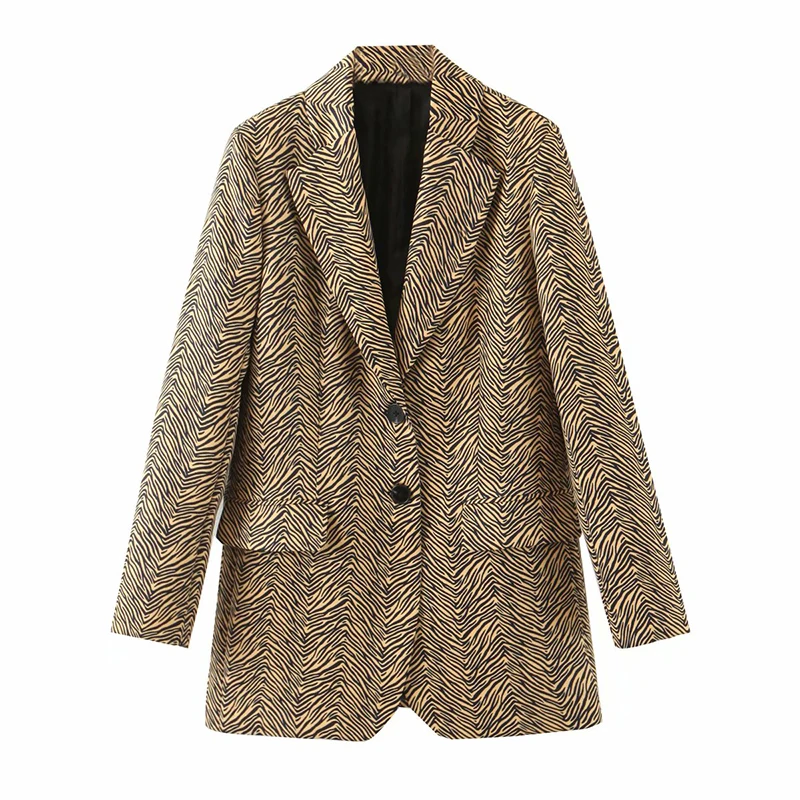 Женское офисное пальто с принтом животных винтажный свободный костюм длинным