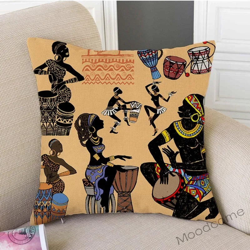 Абстрактная африканская танцевальная женская дизайнерская подушка для дивана с