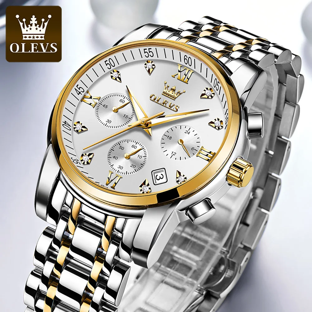 Мужские часы OLEVS роскошные брендовые водонепроницаемые с календарем наручные
