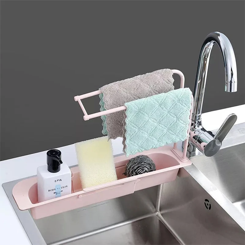 

Kitchen Storage Holders Racks Telescopic Sink Shelf Soap Sponge Drain Rack Basket Faucet Adjustable Bathroom Holder Organizer