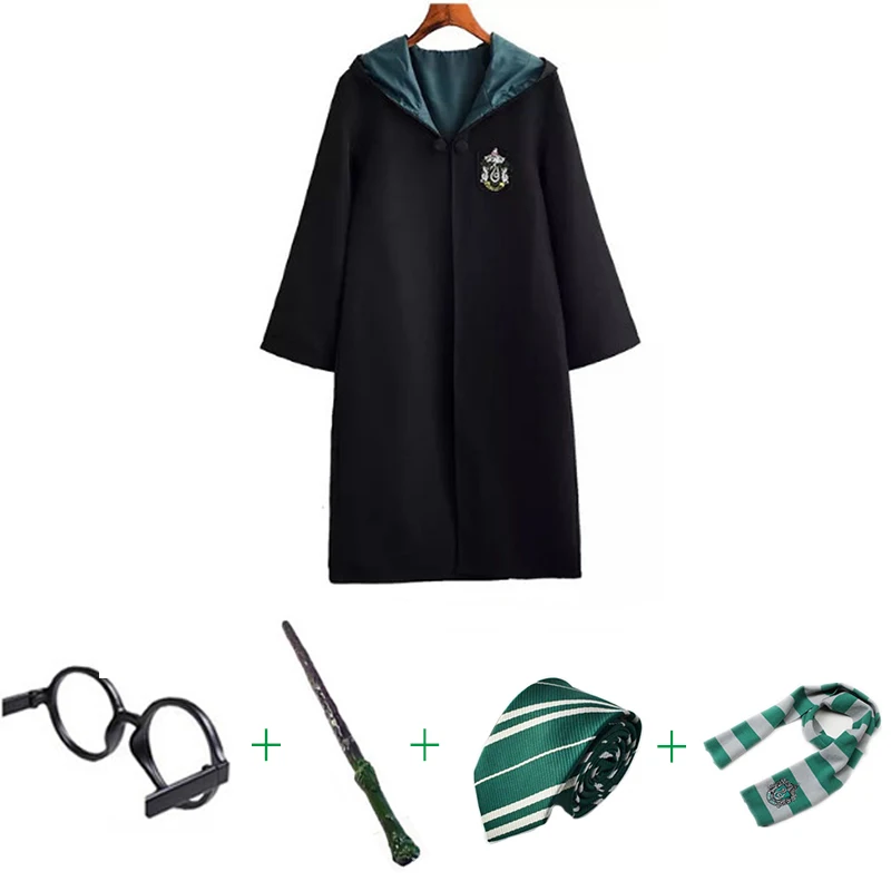 Slytherin scarf 5pcs Костюмы для косплея, костюмы Поттера, волшебный халат, плащ, костюм Хогвартс, Униформа, плащ Гриффиндор Слизерин, Рейвенкло, хаффлпуф, Хэллоуин - Цвет: Slytherin scarf 5pcs