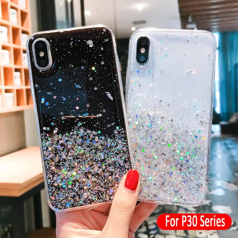 Чехол для Huawei P30 Lite Pro блестящий серебристый чехол со звездами из фольги P 30 30pro lite