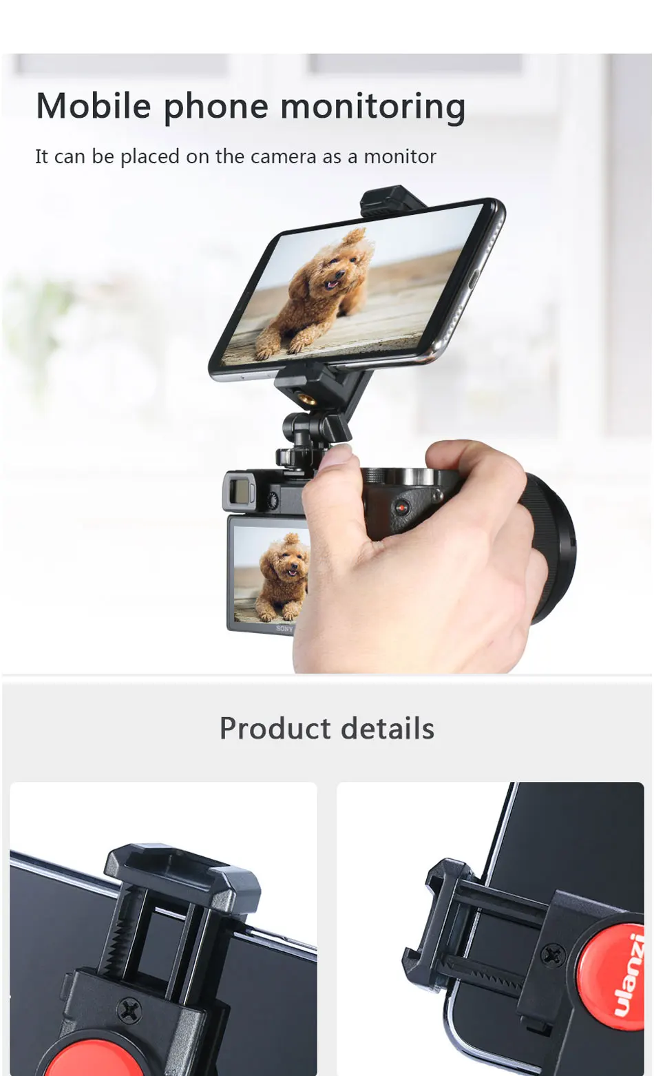 Ulanzi ST-06 360 Degree Rotation Vertical Bracket Phone Clip Holder Clamp Mount with Cold Shoe for DSLR Phone Photo Monitoring