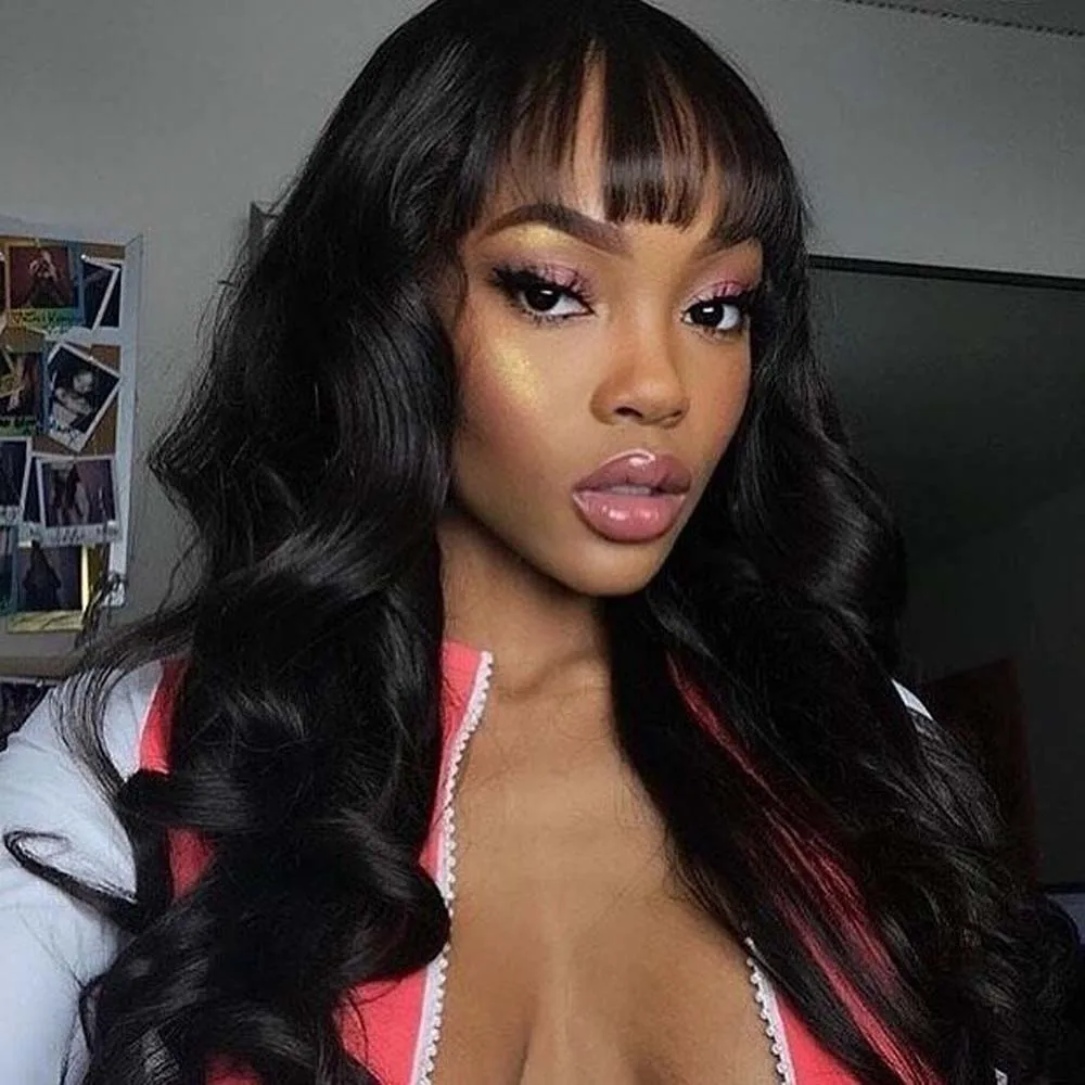 Парик из натуральных бразильских волос 100% натуральные волнистые парики с челкой