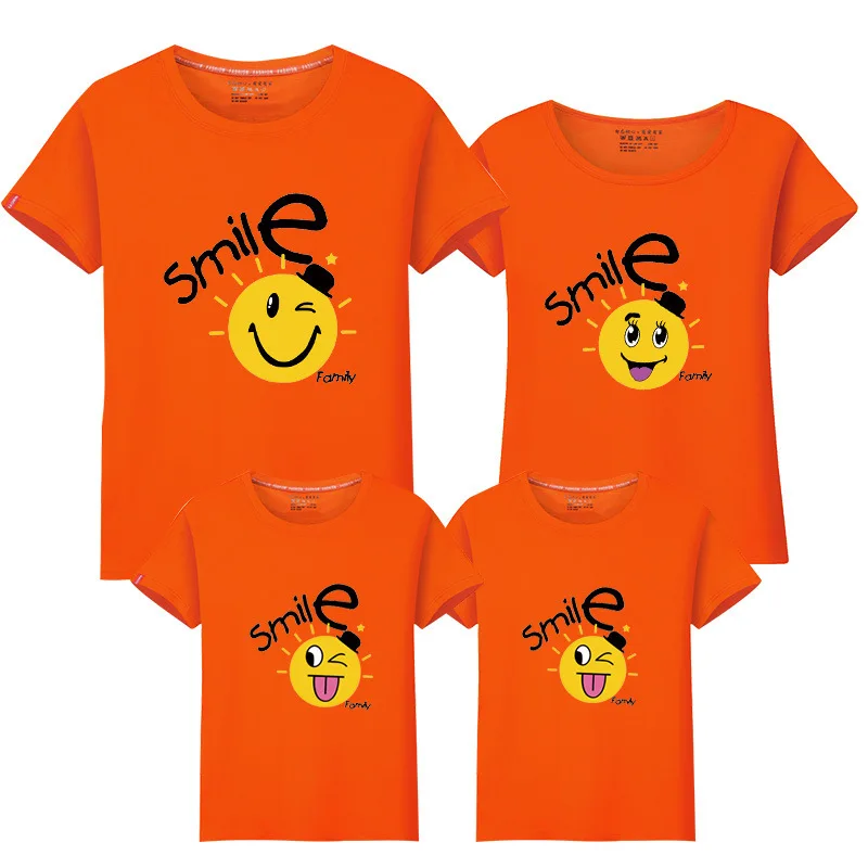 Футболка со смайликом одежда для мамы и дочки Одинаковая папы сына рубашка в