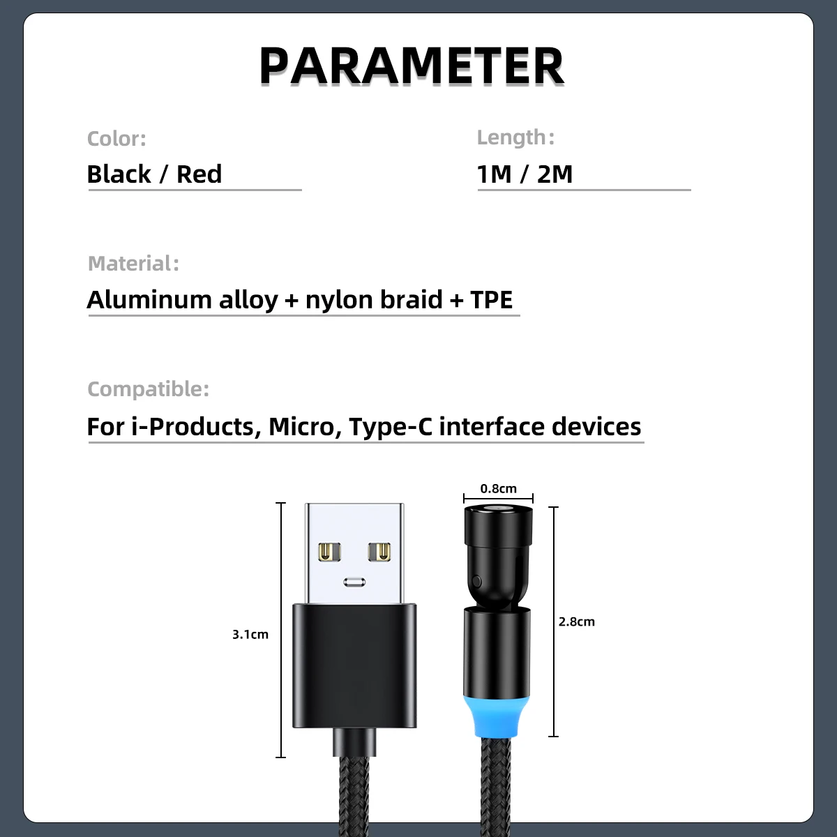 

FONKEN Magnetic Cable Micro Type C USB Cable Magnetic Charging 540 Degree Rotate Wire Usbc Type-C 1m 2m 3m 3 in 1 Charger Cord