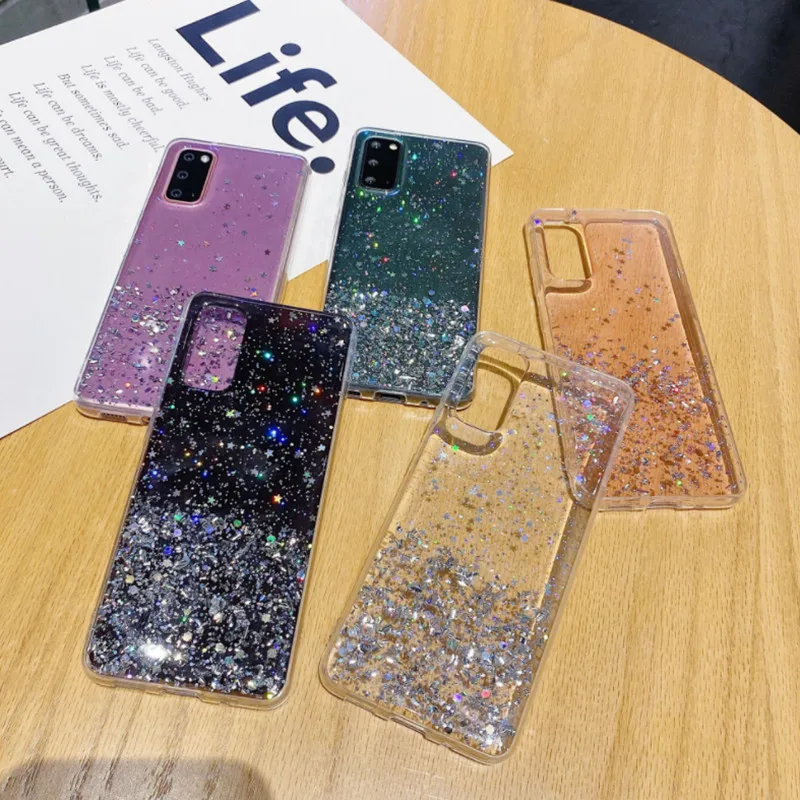 

Case For Samsung Galaxy S21 Ultra Note 20 Plus M21 A21S S10E S10 S9 S8 A6 J5 J7 Plus A7 Note 8 Bling Glitter Star Cover